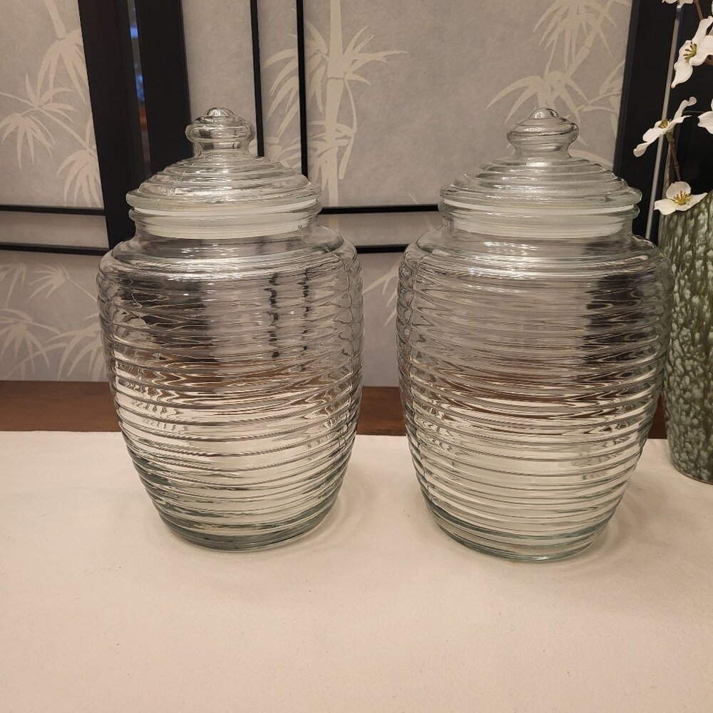 Anchor Hocking Ribbed Beehive Glass Apothecary Jars - Set of 2